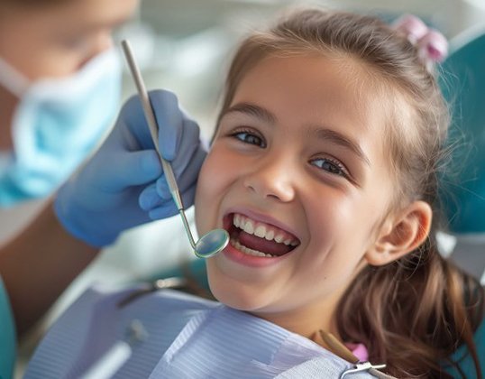 Dentist preparing to treat child with a dental crown